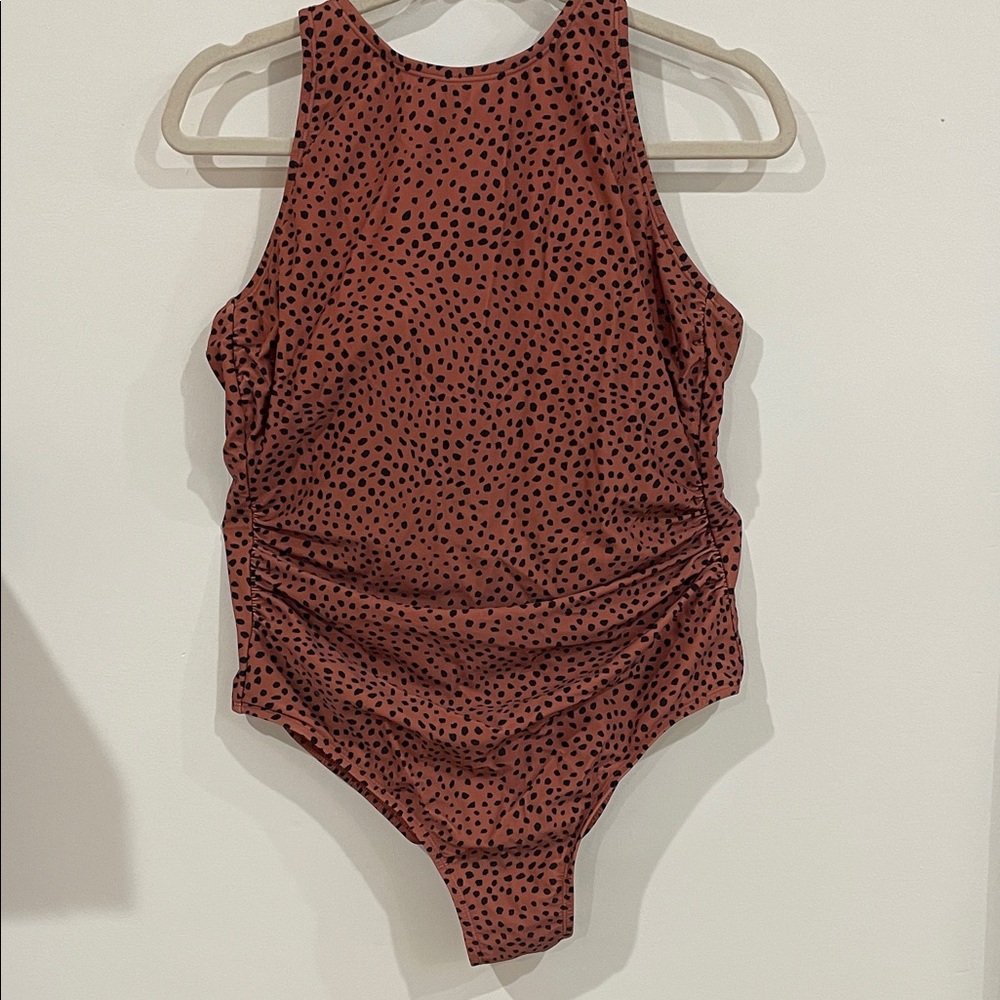 Rust Spot High-Neck One-Piece Swimsuit with Ruching